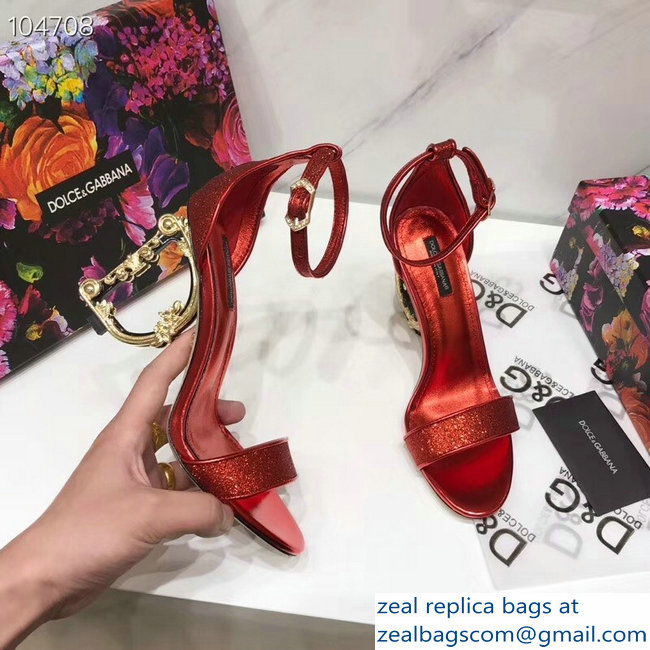 Dolce  &  Gabbana Baroque DG Heel 10.5cm Sandals Glitter Red 2019
